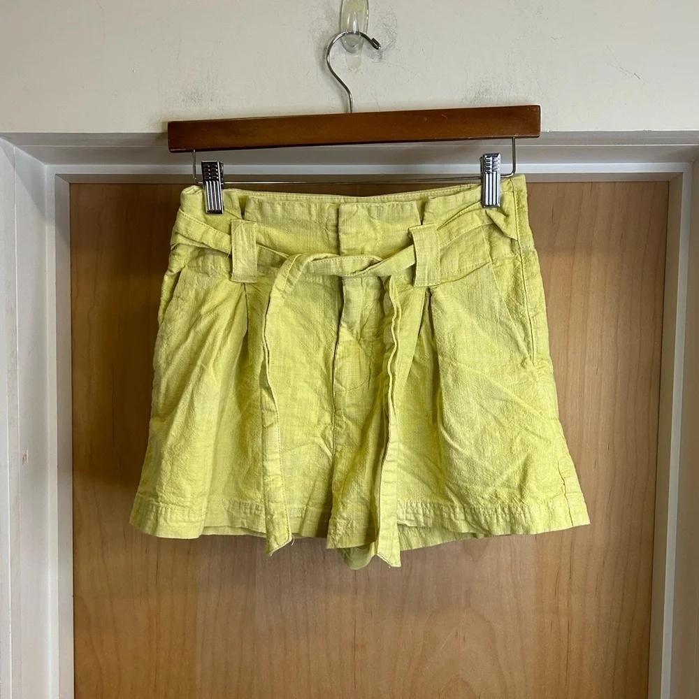 Free People Everywhere You Go Cotton Neon High Waist Paper Bag Shorts - size 0 - Picture 2 of 4